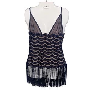 Fredericks of Hollywood Corset Top Womens XL Black Lace Chemise Mesh Sexy Goth